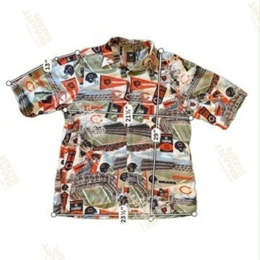 NFL Team Apparel Chicago Bears All Over Stadium‎ Print Rayon Camp Shirt Mens L